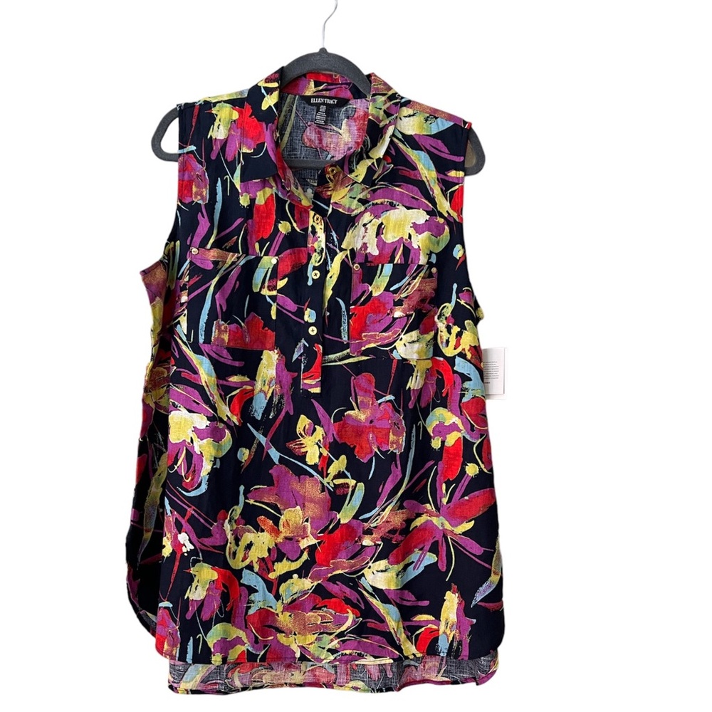 Ellen Tracy Floral-multicolor Sleeves Linen Top. Sz. 2X